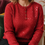Women's Shiny Henley Neck Solid Color Sweater Top