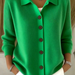Women's Lapel Button Knitted Cardigan Sweater