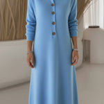 Classic Polo Collar Button Solid Color Knitted Midi Dress