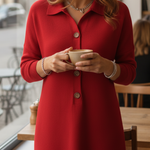 Classic Polo Collar Button Solid Color Knitted Midi Dress