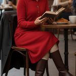 Classic Polo Collar Button Solid Color Knitted Midi Dress