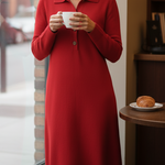 Classic Polo Collar Button Solid Color Knitted Midi Dress