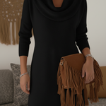 Elegant and Soft Solid Color Cowl Neck Knit Dress