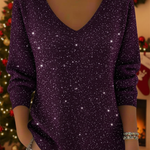 Women's V-neck Solid Color Loose Shiny Sweater
