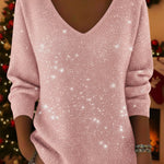 Women's V-neck Solid Color Loose Shiny Sweater