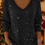 Women's V-neck Solid Color Loose Shiny Sweater