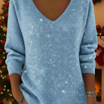 Women's V-neck Solid Color Loose Shiny Sweater