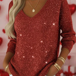 Women's V-neck Solid Color Loose Shiny Sweater