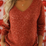 Women's V-neck Solid Color Loose Shiny Sweater