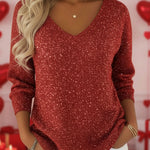 Women's V-neck Solid Color Loose Shiny Sweater