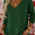 Women's V-neck Solid Color Loose Shiny Sweater