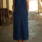 Women's Round Neck Sleeveless Casual Loose Denim Vest Dress