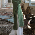 Half Sleeves High-low Fringed Solid Color Split-Joint Split-side Round-neck Midi Dresses