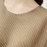 Half Sleeves Irregular Clipping Pleated Solid Color Round-Neck Midi Dresses