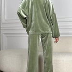 Velvet Zipper Hooded Pure Color Two -piece Suit