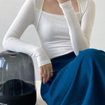 Long Sleeves Skinny Solid Color Square-Neck T-Shirts Tops