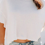 Ruffle Half Sleeve Solid Knitting Cropped Pullovers