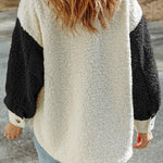 Autumn and winter long-sleeved double-pocket color-block loose fur coat