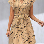 A-Line Loose Printed Tied Waist V-Neck Mini Dresses