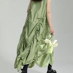 Irregular Clipping Loose Solid Color Round-Neck Midi Dresses