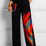 Wide Leg Contrast Color Pockets Printed Pants Trousers