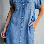 short sleeve slim denim midi dress
