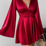 Bodycon Elasticated Waist Solid Color Deep V-Neck Mini Dresses