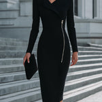 Asymmetric Zip-Detail Tailored Midi Dress