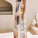 Casual Vintage Geometric Print Ripple Patchwork Printed Dresses