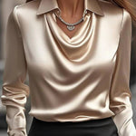Temperamental Printed Simple Shirt Collar Ladies Top