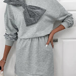 Gray Glitter Bow High Waist Sweatshirt Dress