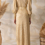Gold Coast Long Sleeve V Neck Top Slit Skirt Set
