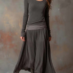 Vintage Ribbed Knit Maxi Dress In Charcoal Gray