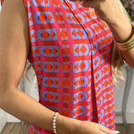 Retro Print Casual Split Top Two-Piece Set