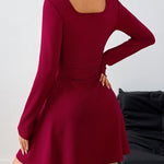 A-line High Waisted Pleated Solid Color Square-neck Mini Dresses