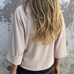 Solid Color Casual Round Neck Button Loose Top