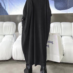 Batwing Sleeves High-Low Pockets Solid Color High-Neck Midi Dresses Sweater Dresses