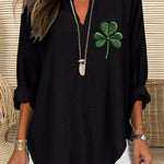 Women's St. Patrick's Day Printed Casual Long Sleeve V-Neck Shirt