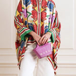 Batwing Sleeves High-low Buttoned Flower Print Stand Collar Blouses&shirts Tops