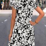 A-Line Ruffle Sleeves Printed Split-Joint Tied V-Neck Mini Dresses