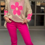 Floral Knitted Hollow V-neck Shirt Floral Mesh Sweater