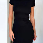 Bodycon Short Sleeves Solid Color Round-neck Maxi Dresses