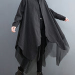 Loose Striped Gauze Split-Joint Lapel Long Dress