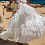 Bohemian Style V-neck Backless Slip Layered Vacation Maxi Dress