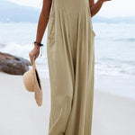 Ethnic Button Suspender Wide Leg Line Jumpsuit