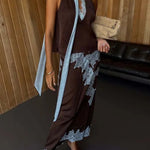 Sunday Social Contrast Color Satin Lace Trim Neck Strap Loose Tank