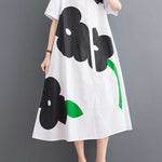 Loose Short Sleeves Buttoned Floral Printed Lapel Collar Midi Dresses