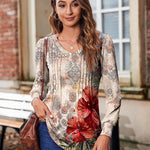 Zeagoo Women'S Puff Long Sleeve Shirts Pleated V Neck Tunic Tops