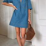 V-Neck Casual Denim Mini Dress