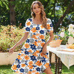 Zeagoo Womens Casual Dress Square Neck Puff Sleeve Boho Dress